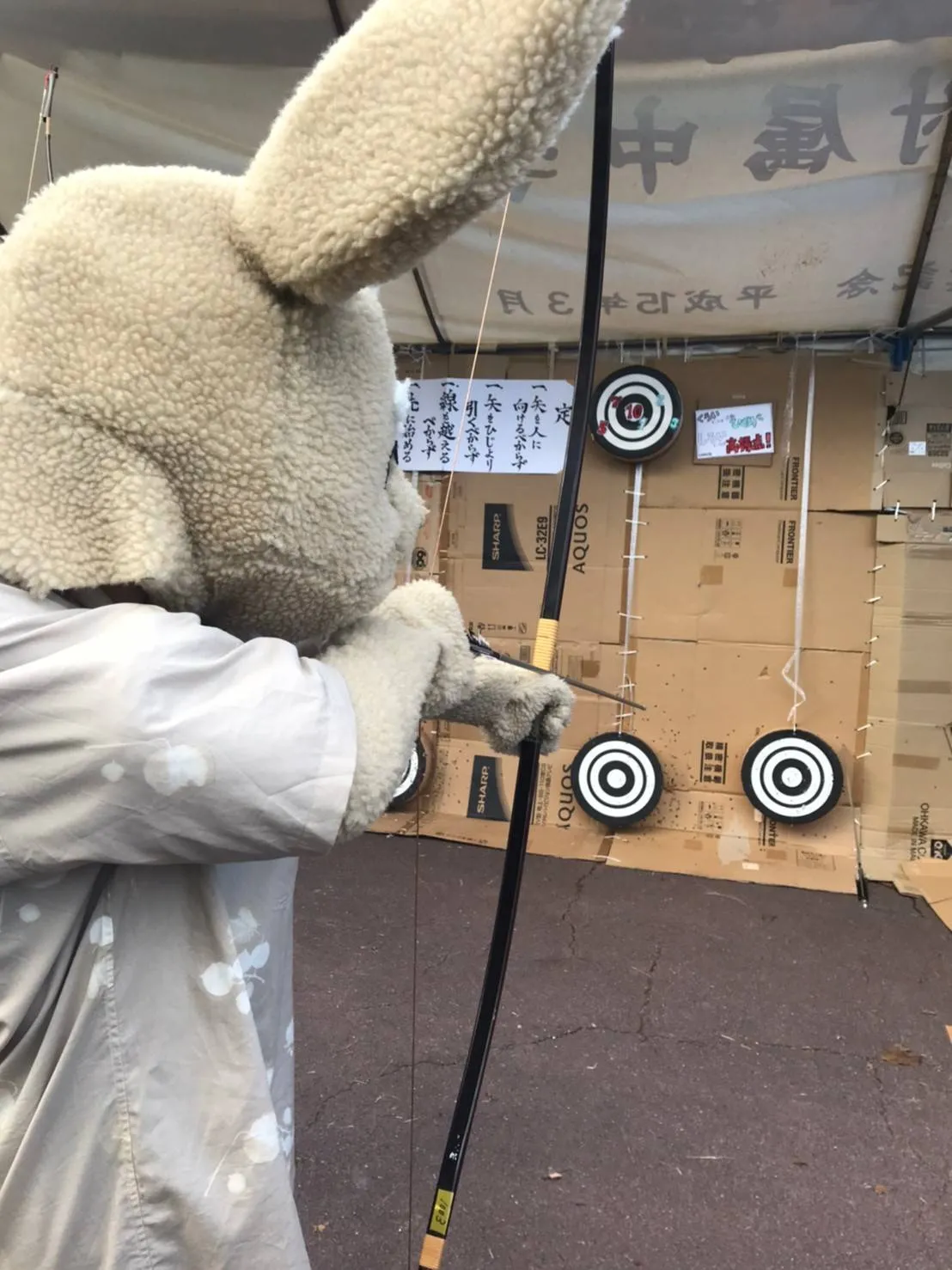 琉大祭でびっつくんが射的をしている様子